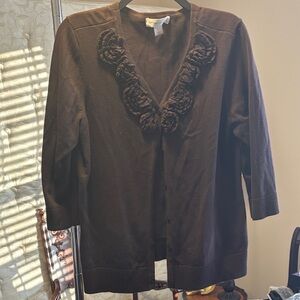 Christopher & Banks Black Cardigan with Floral Accents